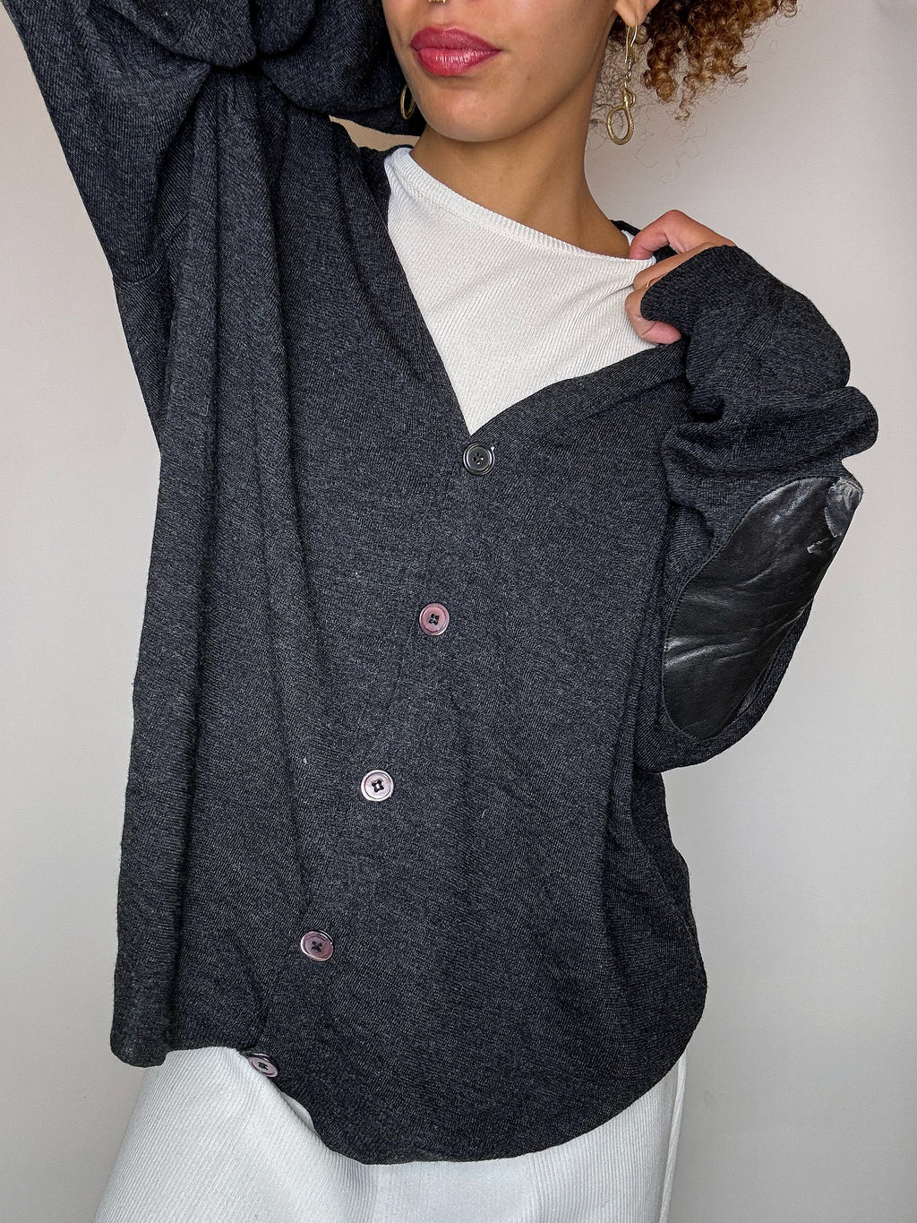 Cardigan en laine avec coudières gris foncé RALPH LAUREN L vintage