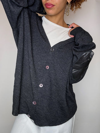 Cardigan en laine avec coudières gris foncé RALPH LAUREN L vintage