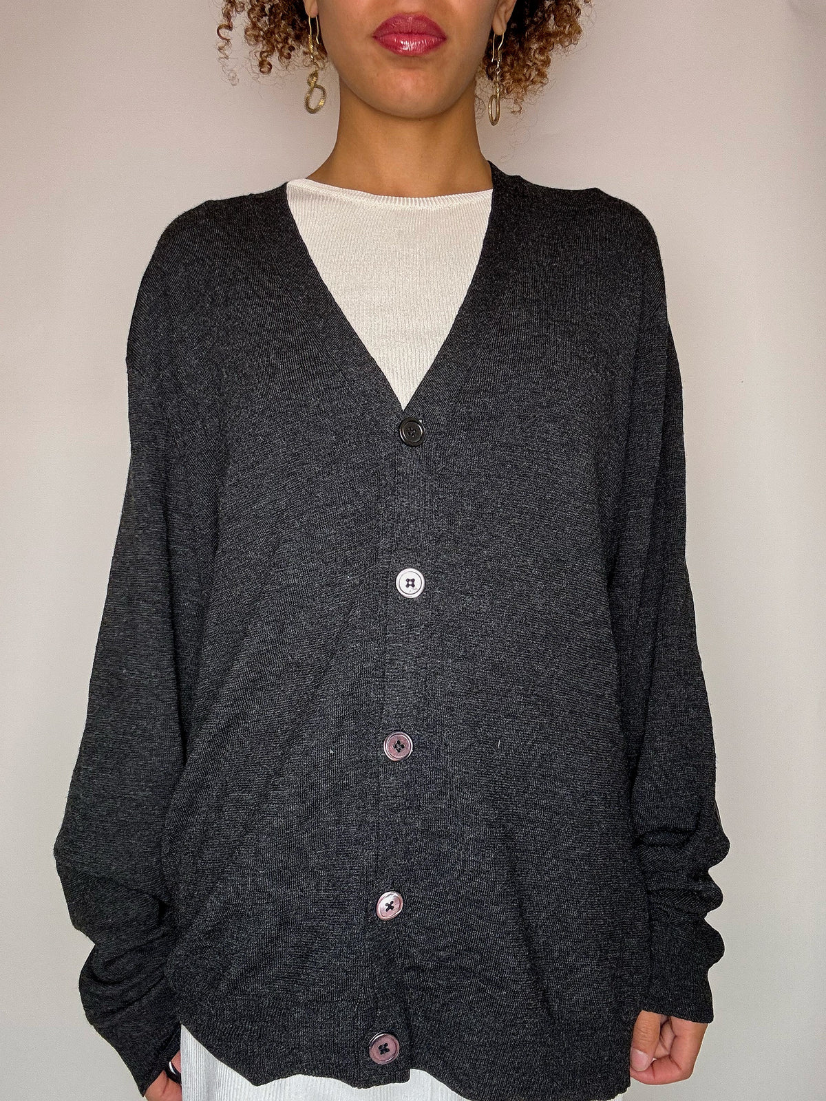 Cardigan en laine avec coudières gris foncé RALPH LAUREN L vintage