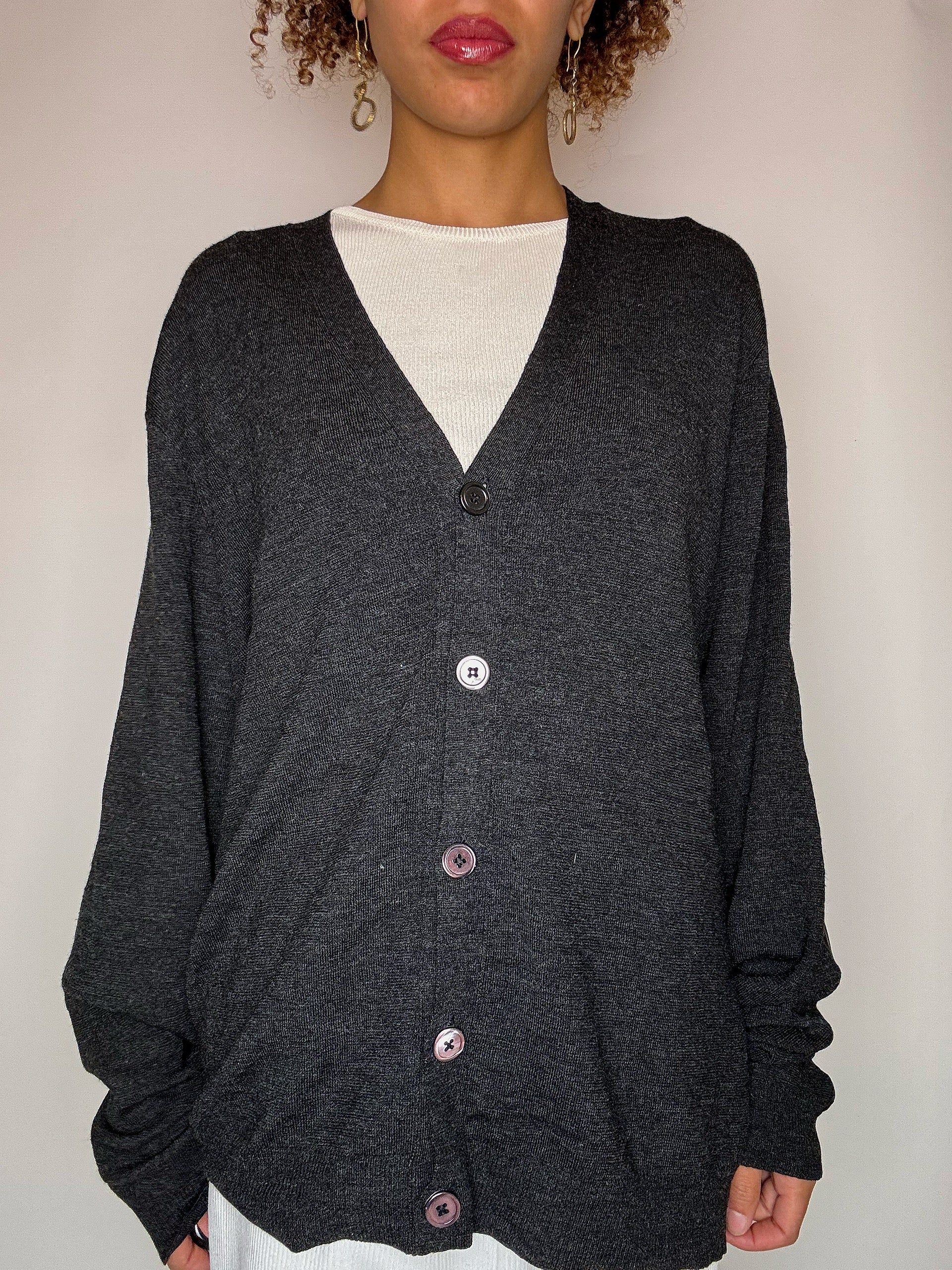 Cardigan en laine avec coudières gris foncé RALPH LAUREN L vintage