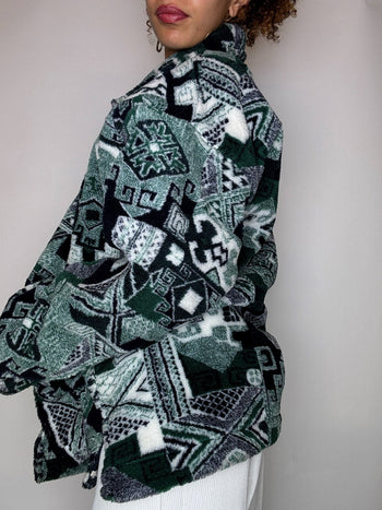 Manteau en polaire graphique vert L vintage