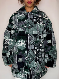 Manteau en polaire graphique vert L vintage
