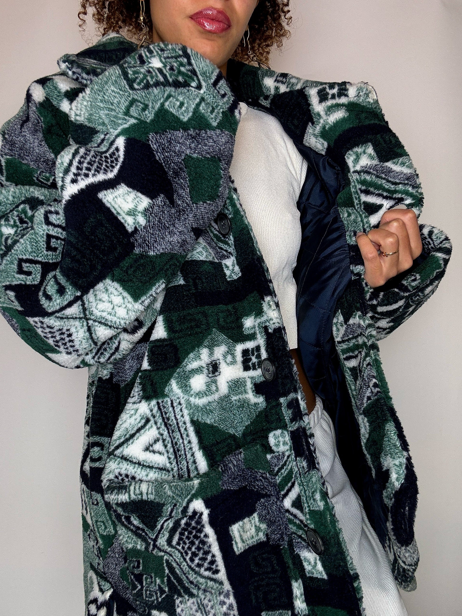 Manteau en polaire graphique vert L vintage