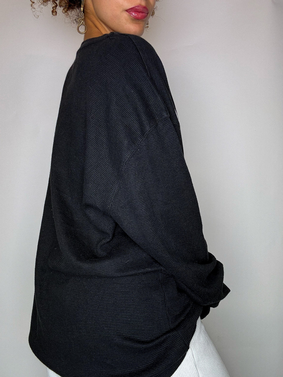 Tee shirt manche longue nid d'abeilles noir XL vintage
