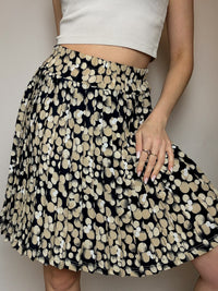 Jupe fluide à fleurs noire et beige M/L vintage