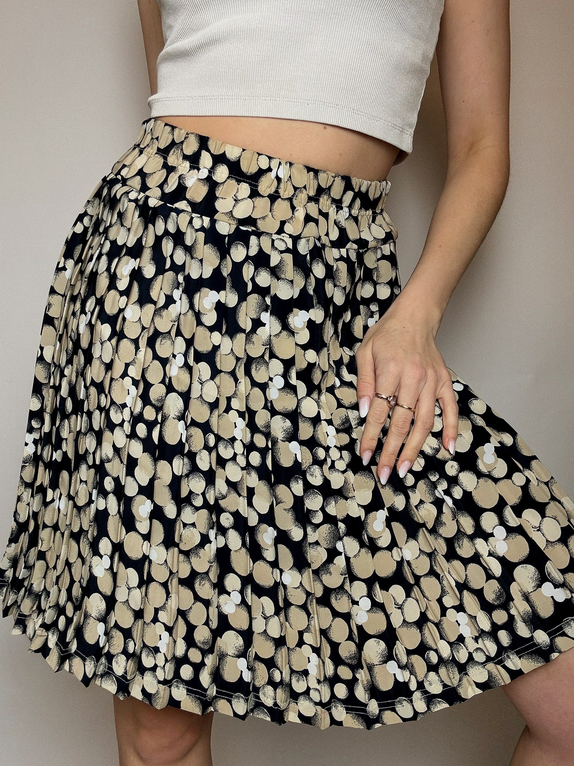 Jupe fluide à fleurs noire et beige M/L vintage