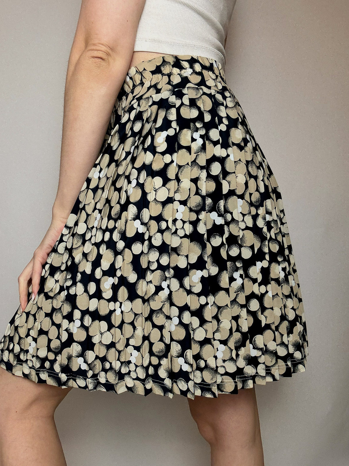 Jupe fluide à fleurs noire et beige M/L vintage