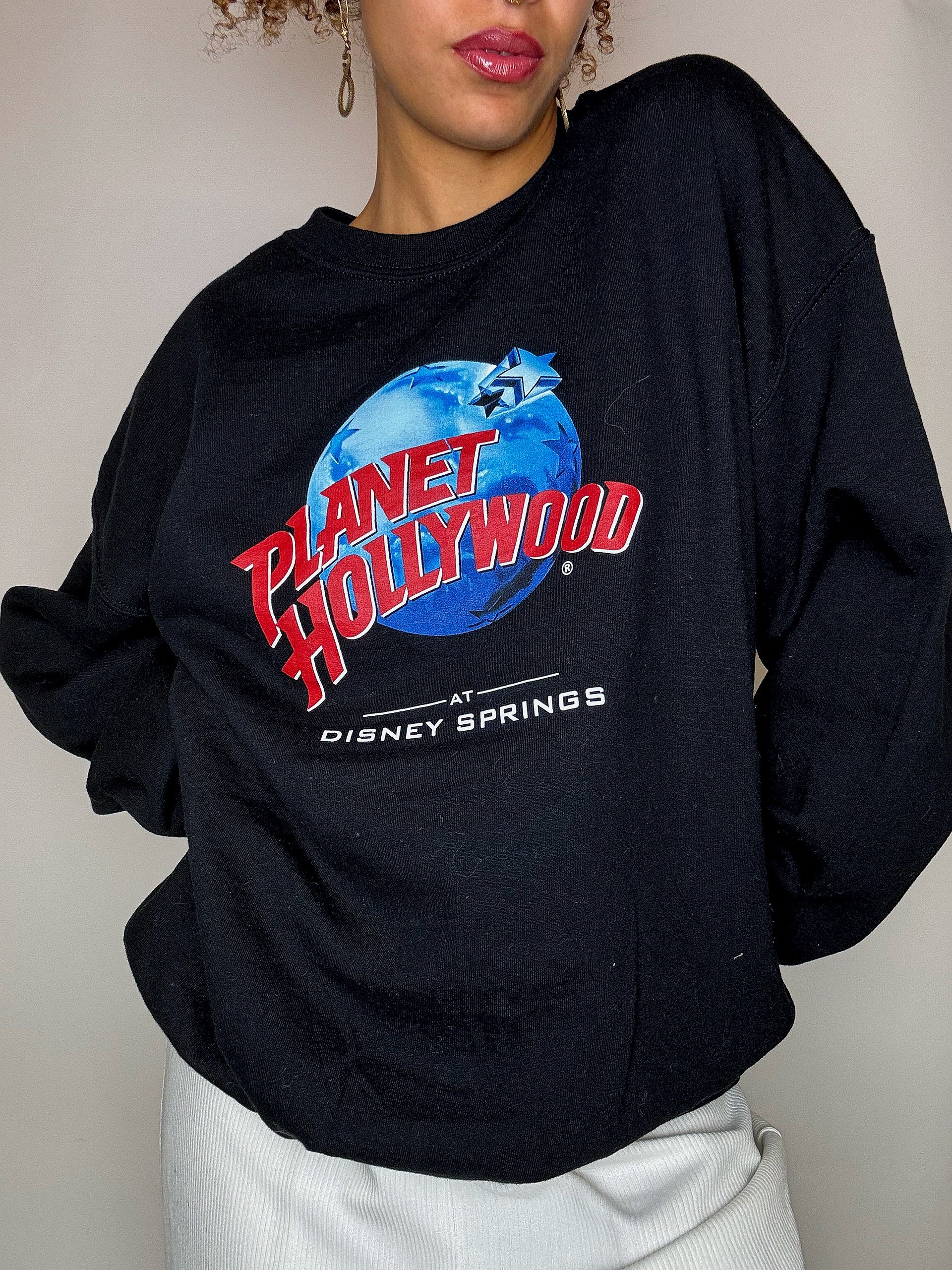 Sweat col rond noir PLANETE HOLLYWOOD L vintage