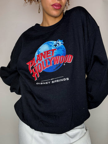 Sweat col rond noir PLANETE HOLLYWOOD L vintage