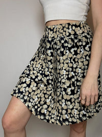 Jupe fluide à fleurs noire et beige M/L vintage