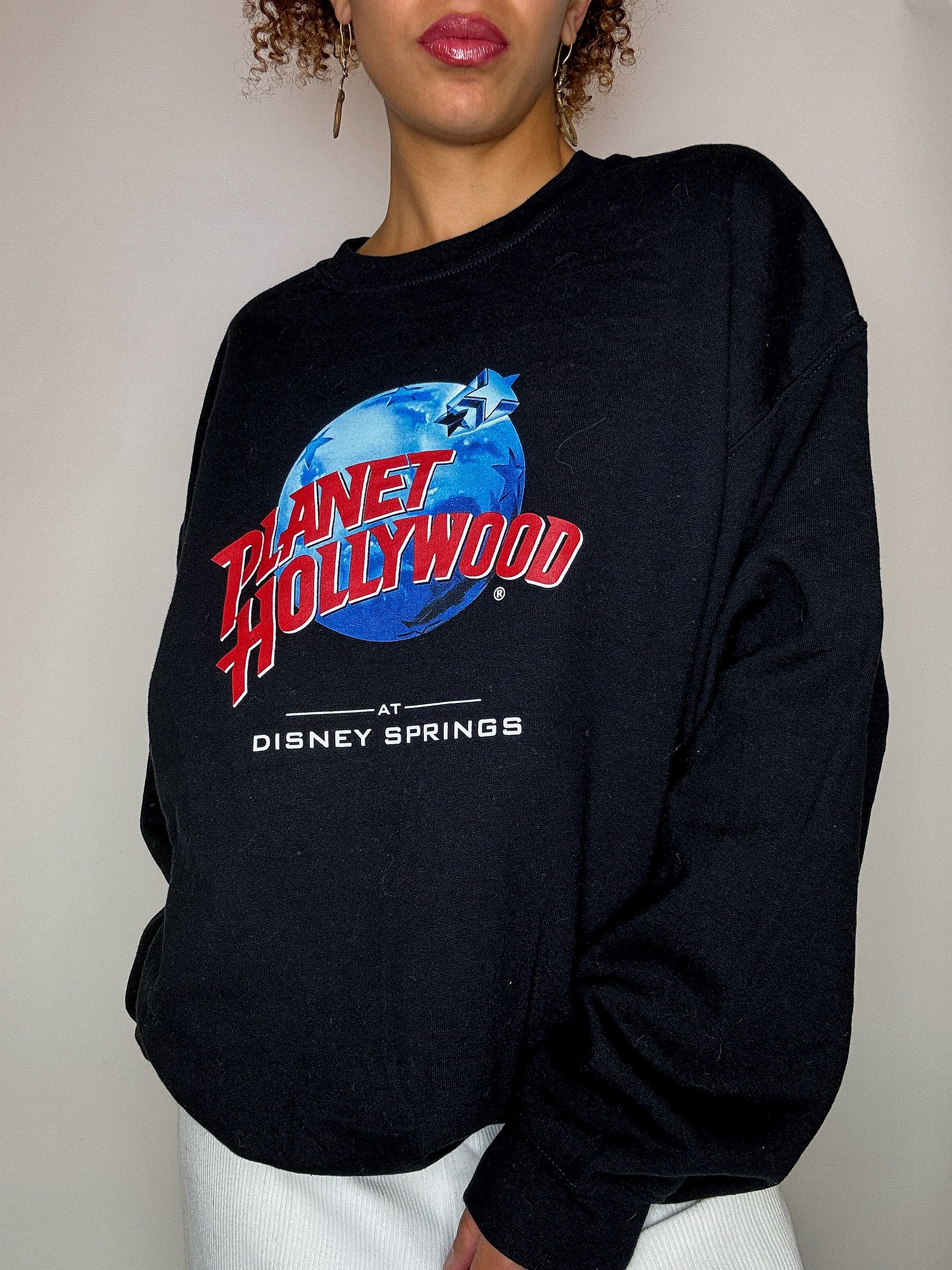 Sweat col rond noir PLANETE HOLLYWOOD L vintage