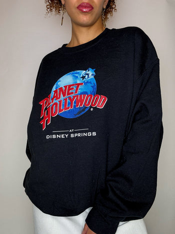 Sweat col rond noir PLANETE HOLLYWOOD L vintage