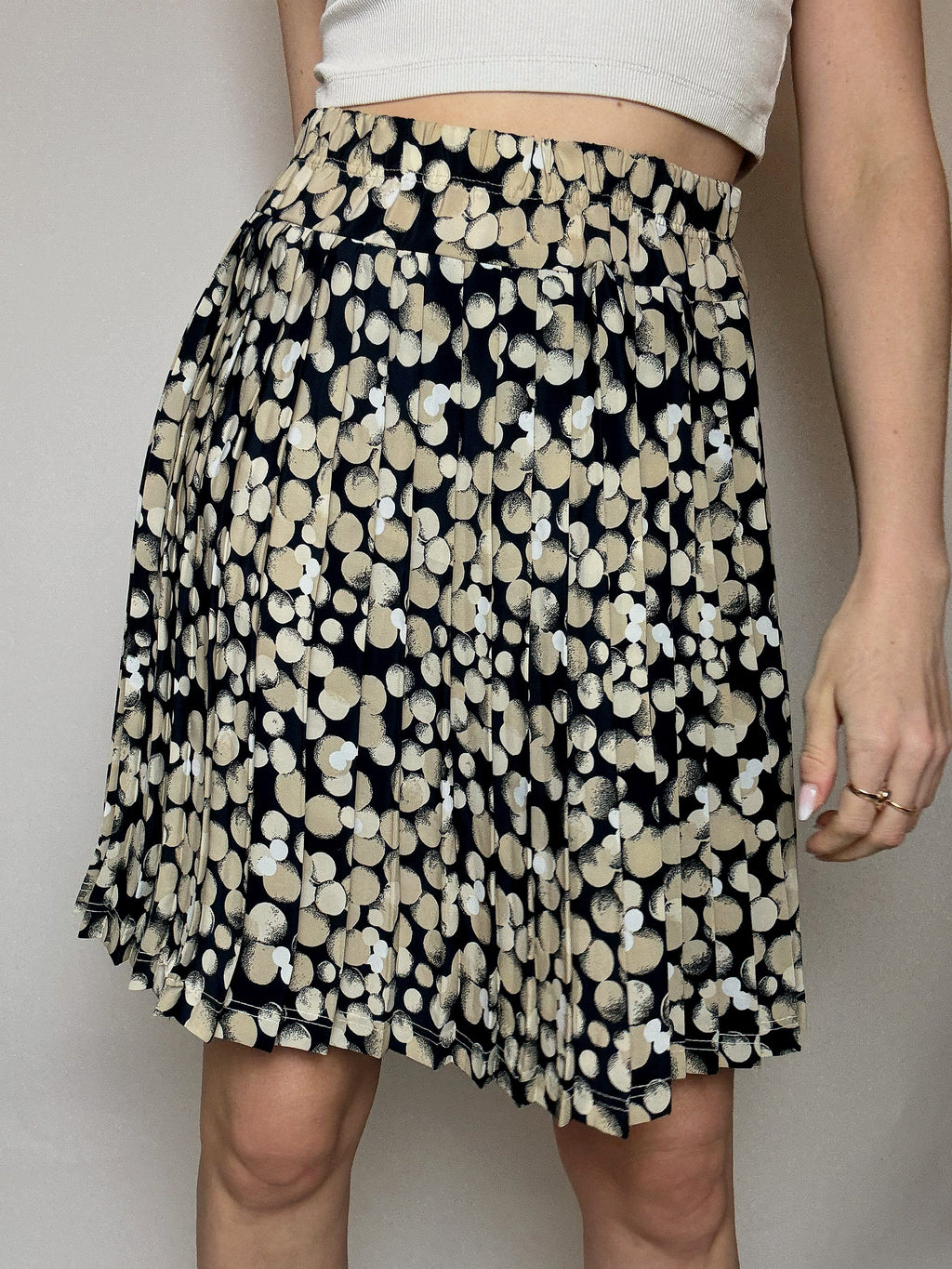 Jupe fluide à fleurs noire et beige M/L vintage