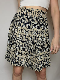 Jupe fluide à fleurs noire et beige M/L vintage