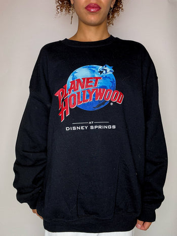 Sweat col rond noir PLANETE HOLLYWOOD L vintage