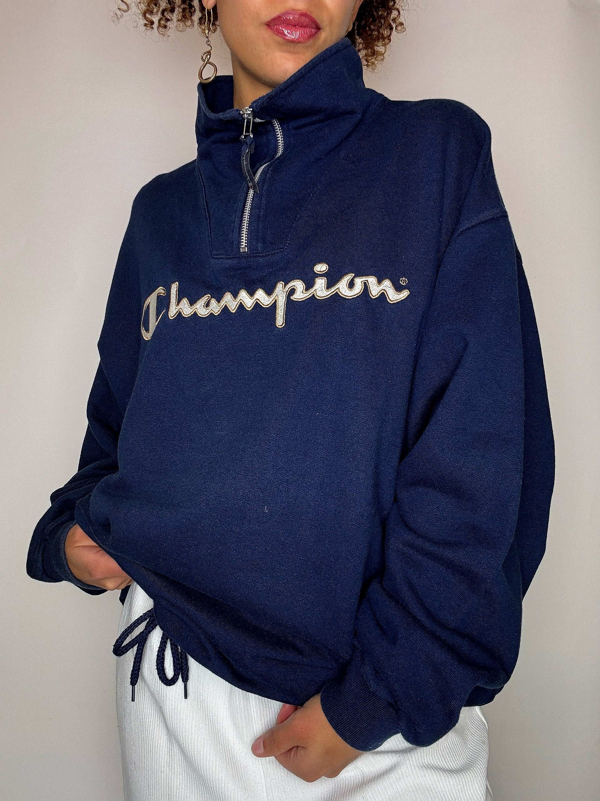 Vintage CHAMPION XL navy funnel neck sweatshirt