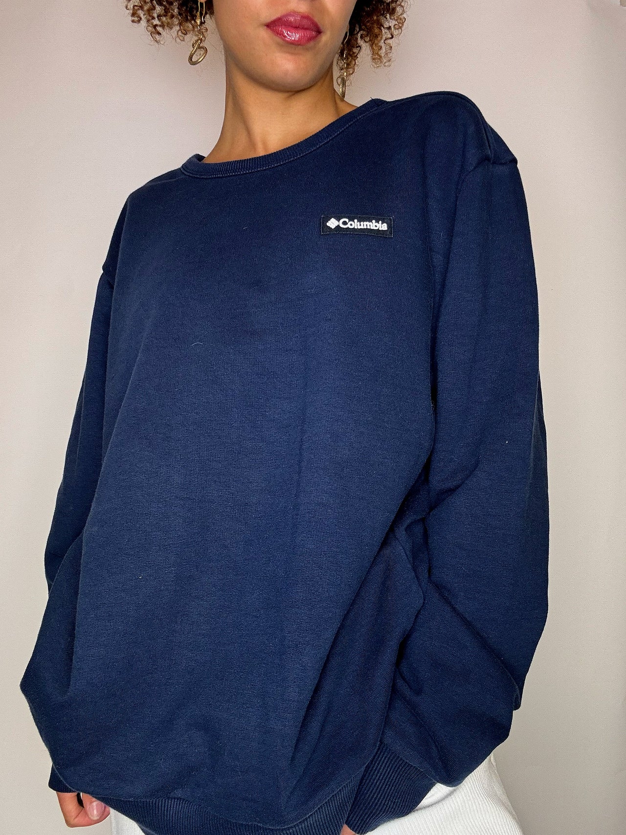 Sweat à col rond marine COLUMBIA L vintage