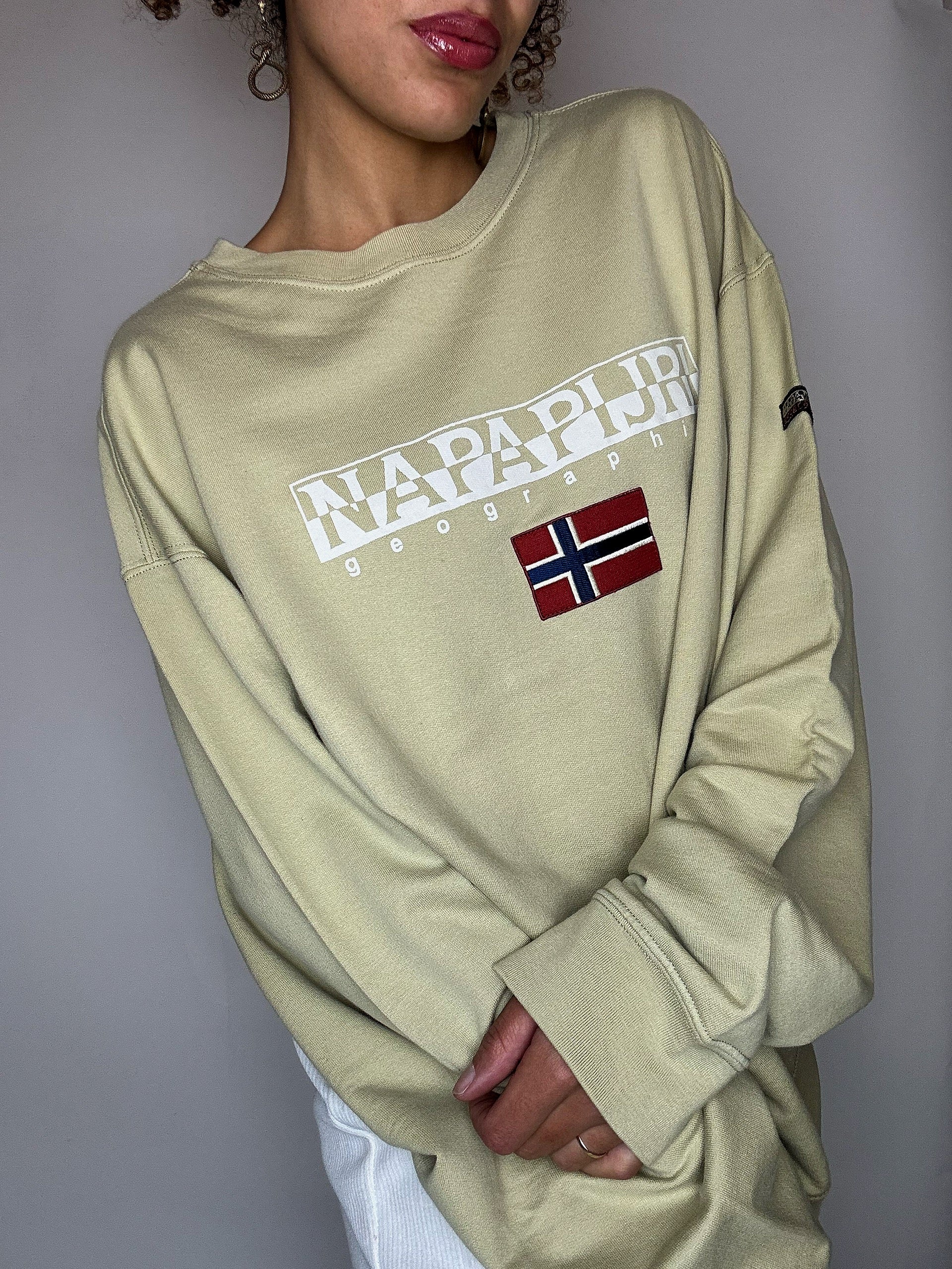 Sweat à col rond beige NAPAPIJRI XXL vintage