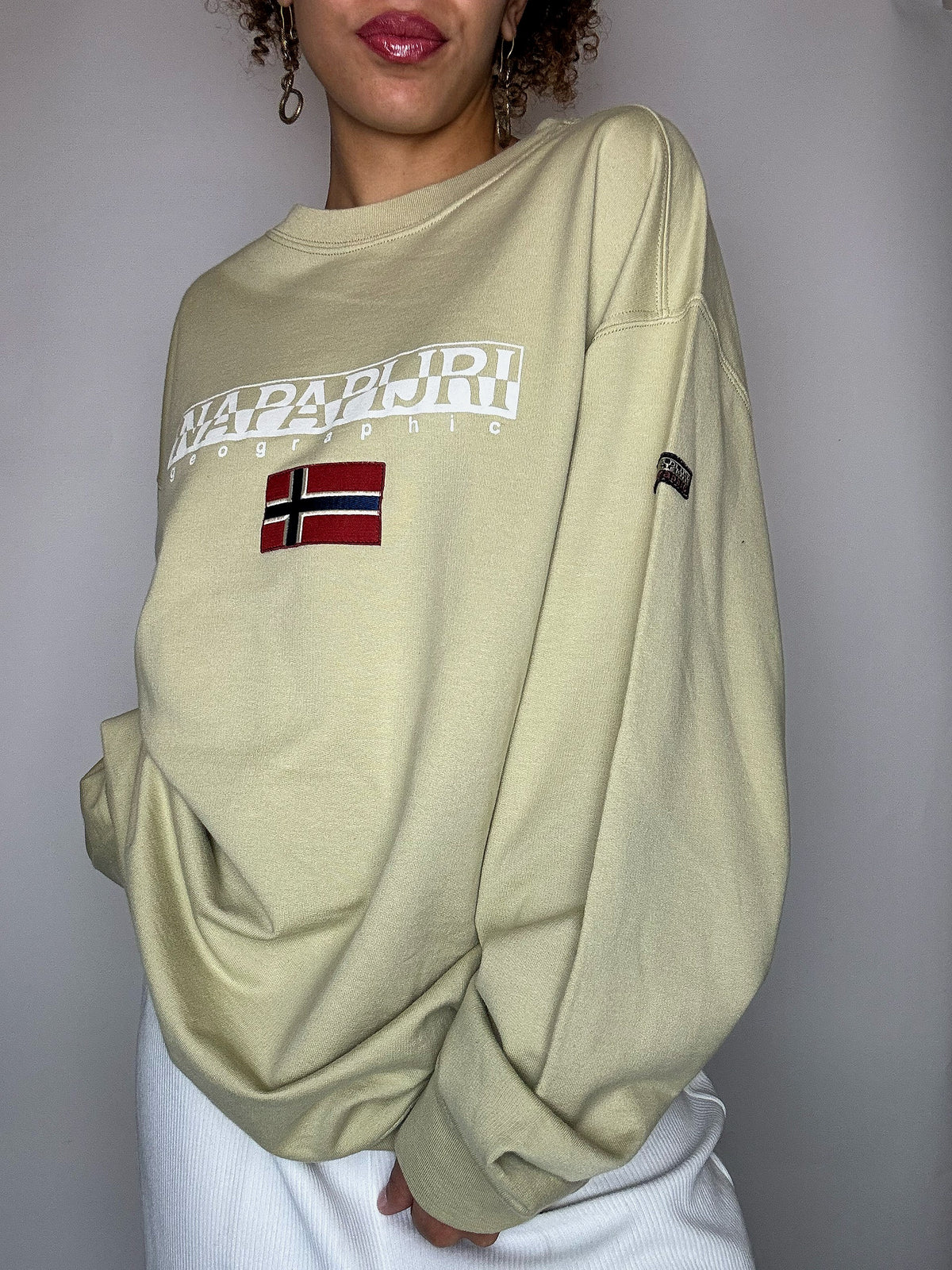 Sweat à col rond beige NAPAPIJRI XXL vintage