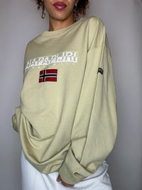 Sweat à col rond beige NAPAPIJRI XXL vintage