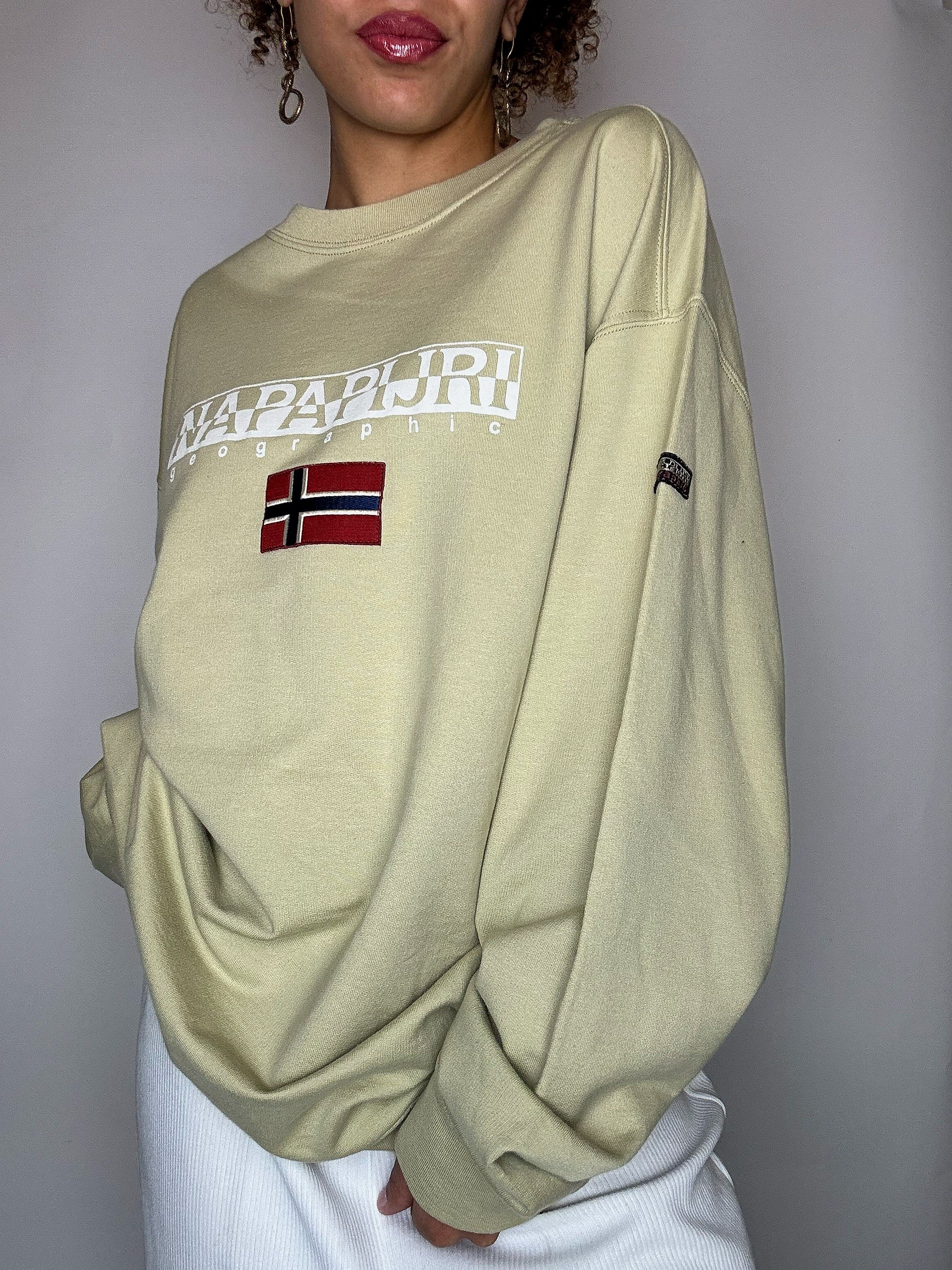 Sweat à col rond beige NAPAPIJRI XXL vintage