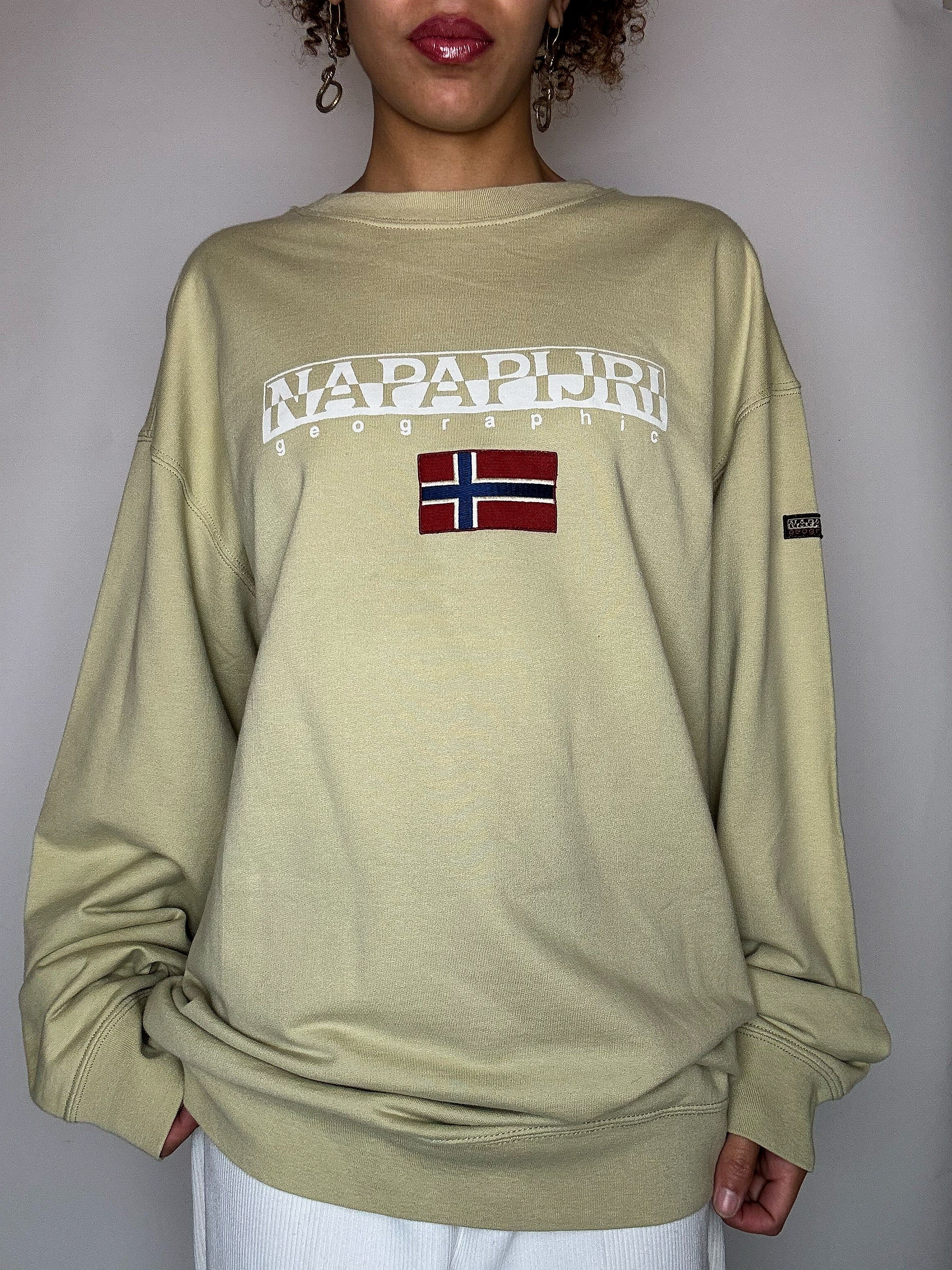 Sweat à col rond beige NAPAPIJRI XXL vintage