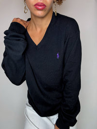 Pull col V noir POLO RALPH LAUREN L vintage