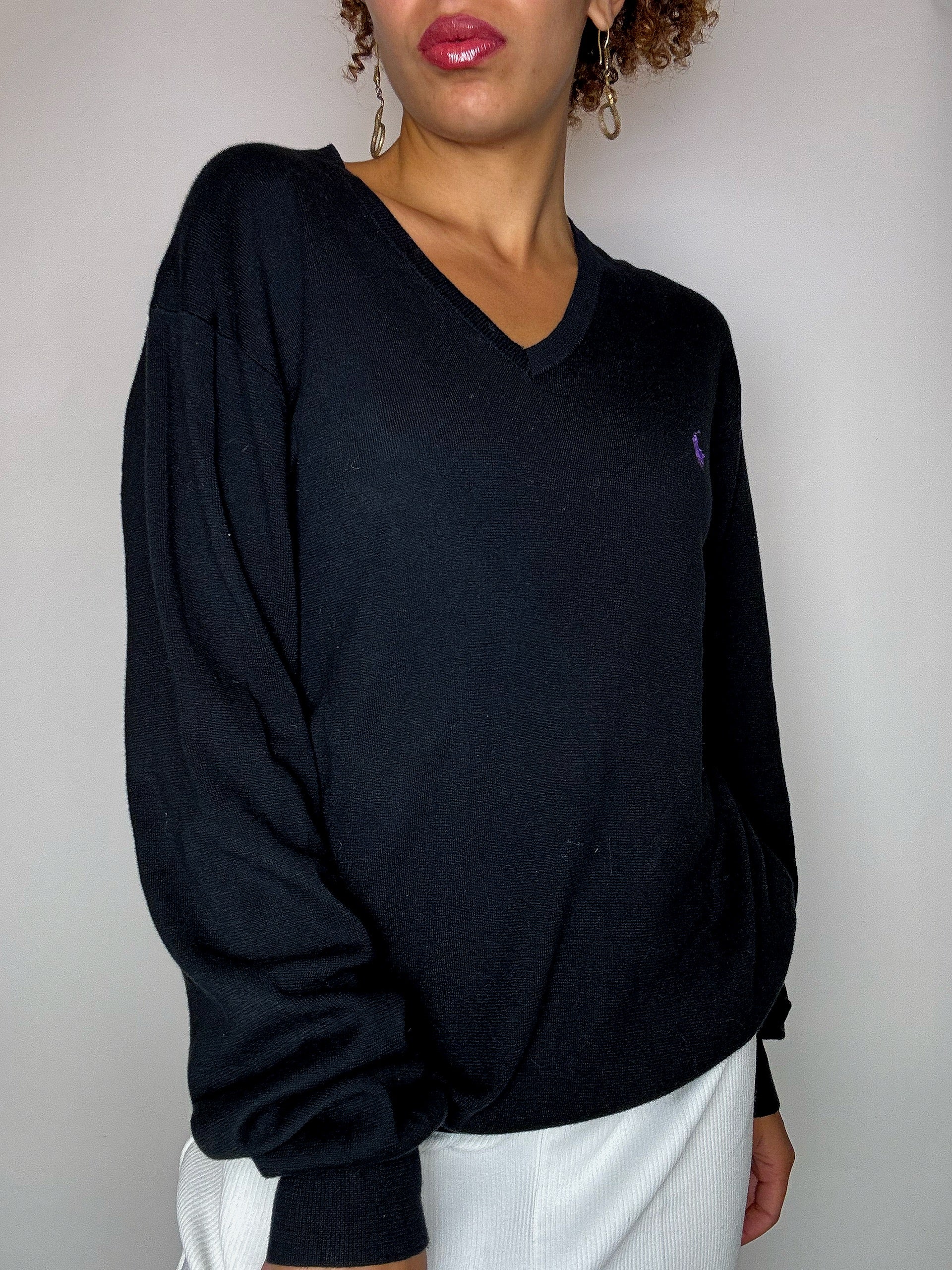 Pull col V noir POLO RALPH LAUREN L vintage