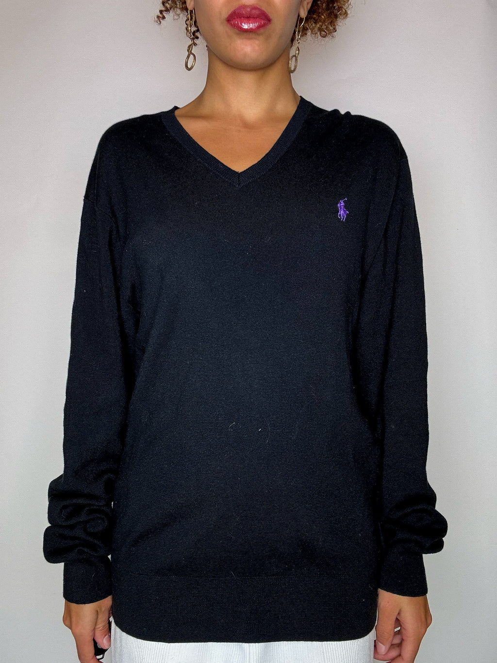 Pull col V noir POLO RALPH LAUREN L vintage