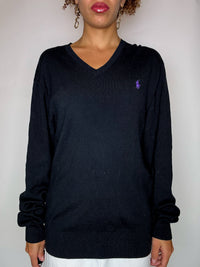 Pull col V noir POLO RALPH LAUREN L vintage