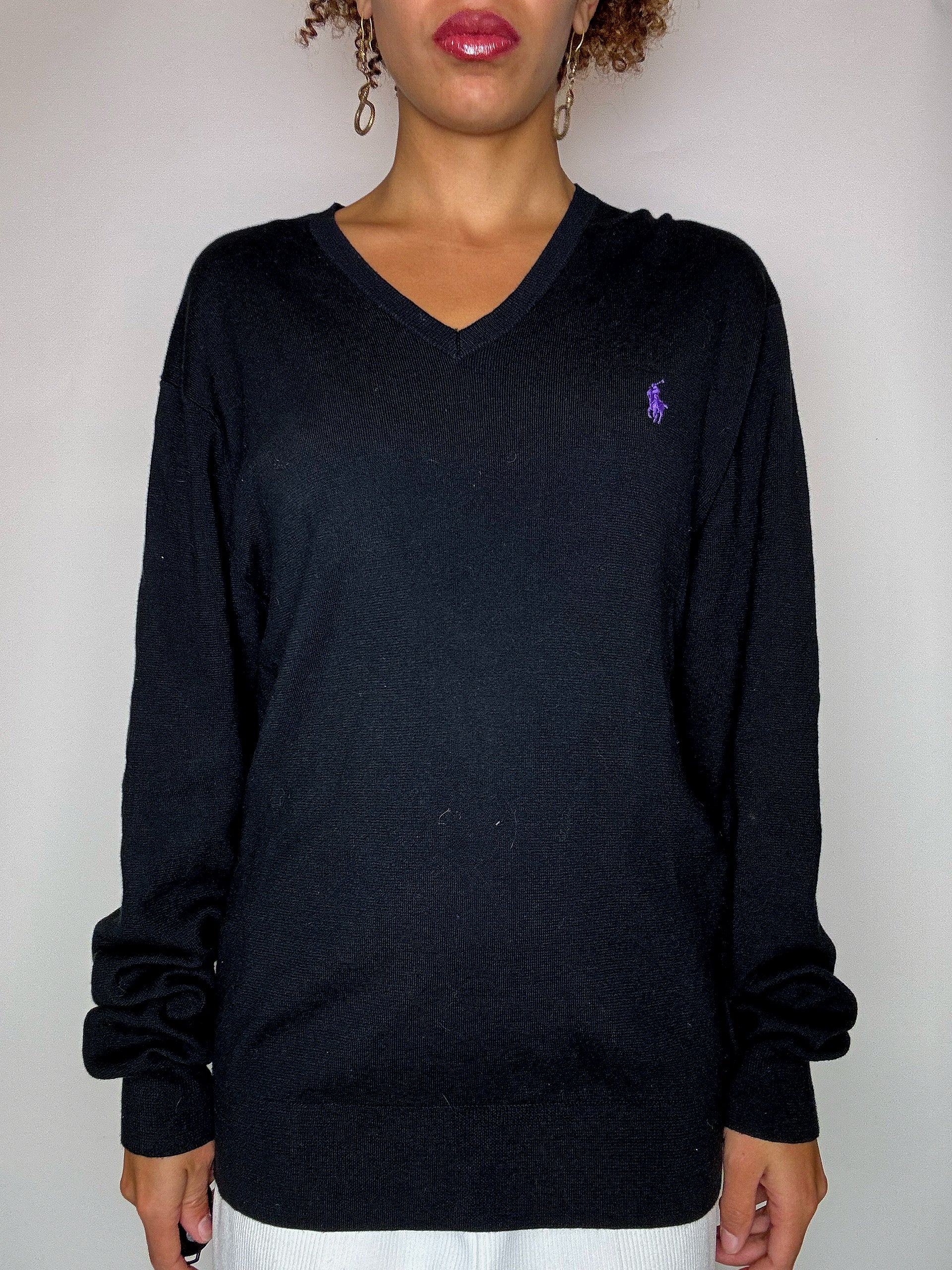 Pull col V noir POLO RALPH LAUREN L vintage