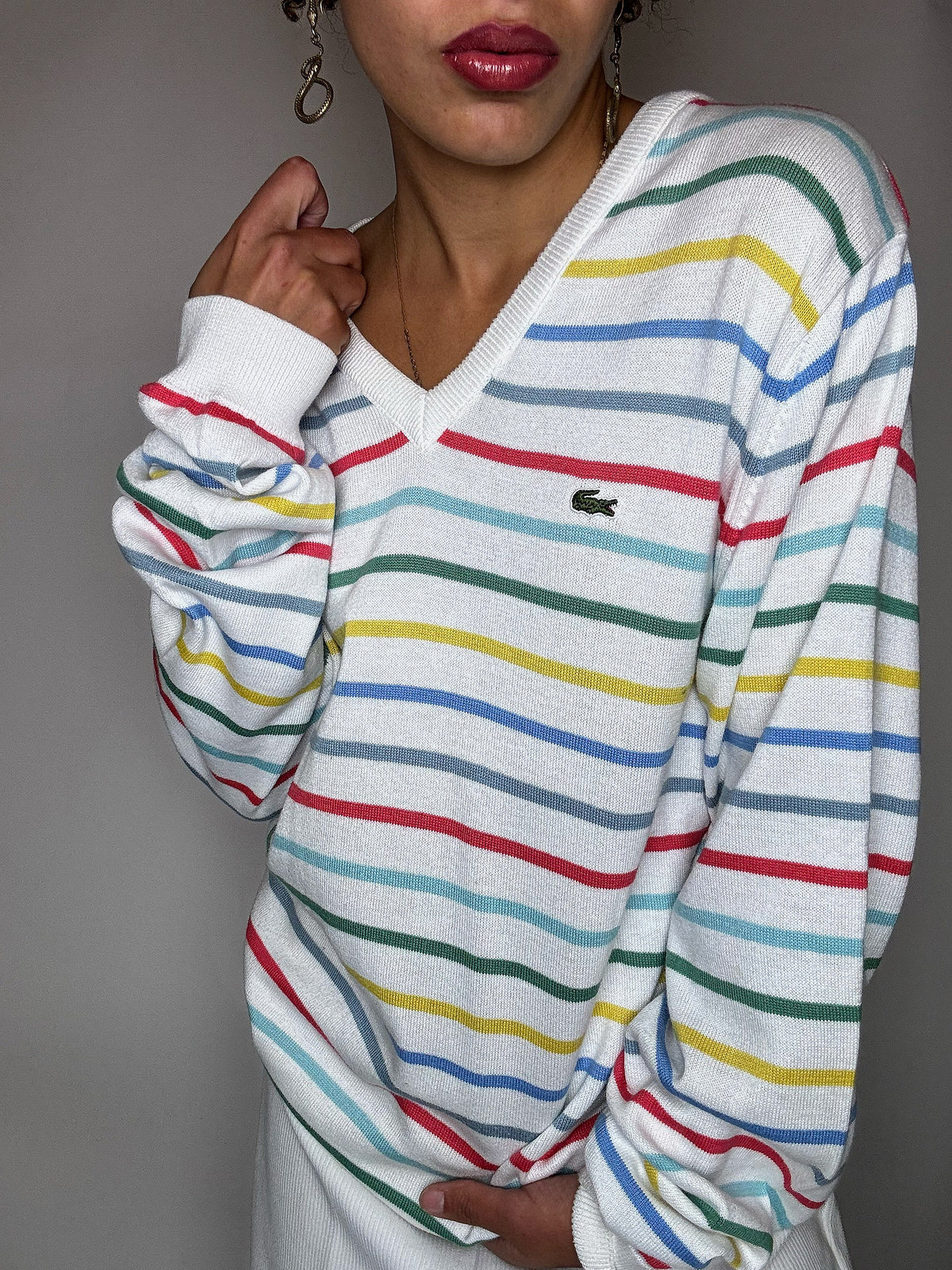 Pull rayé coloré LACOSTE L vintage
