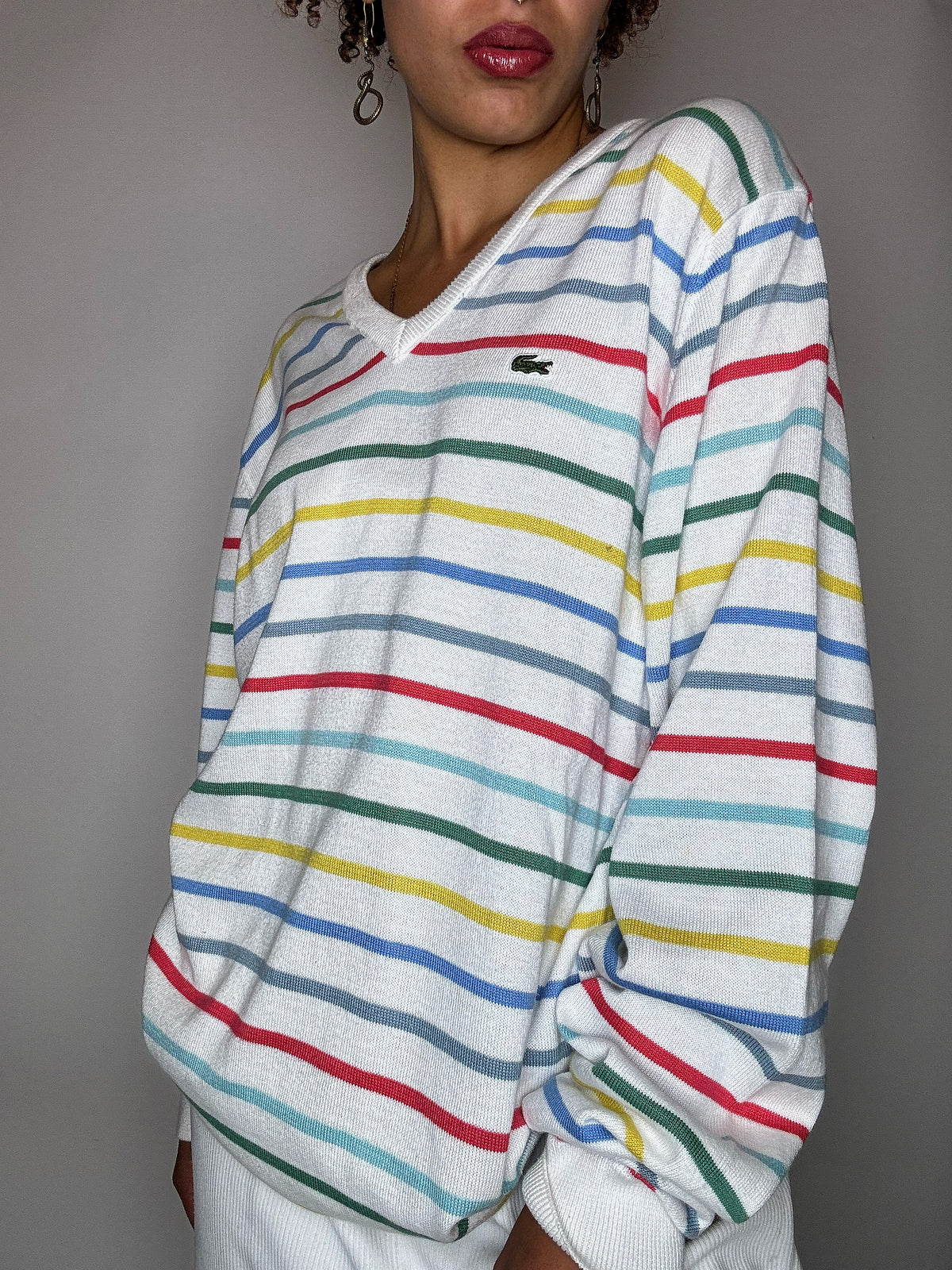 Pull rayé coloré LACOSTE L vintage
