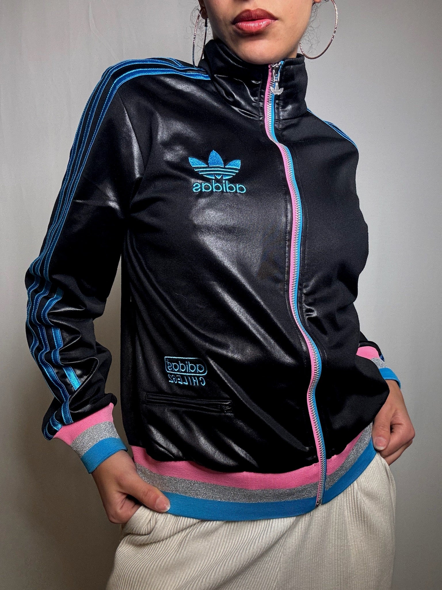 Jacket Adidas noire brillante M/L vintage