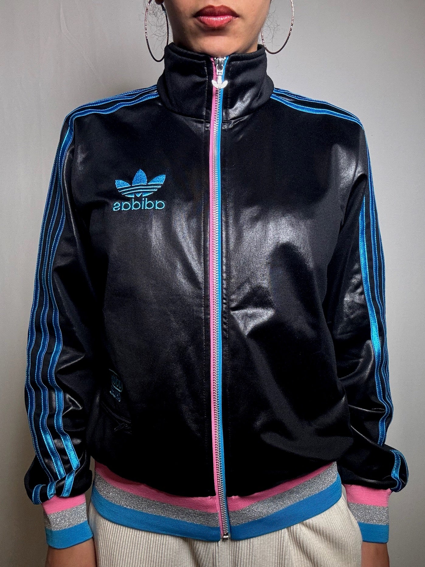 Jacket Adidas noire brillante M/L vintage