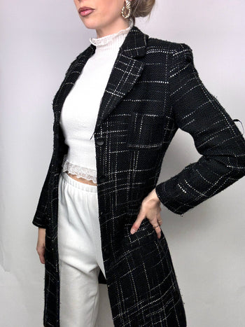 Manteau long noir à carreaux S vintage