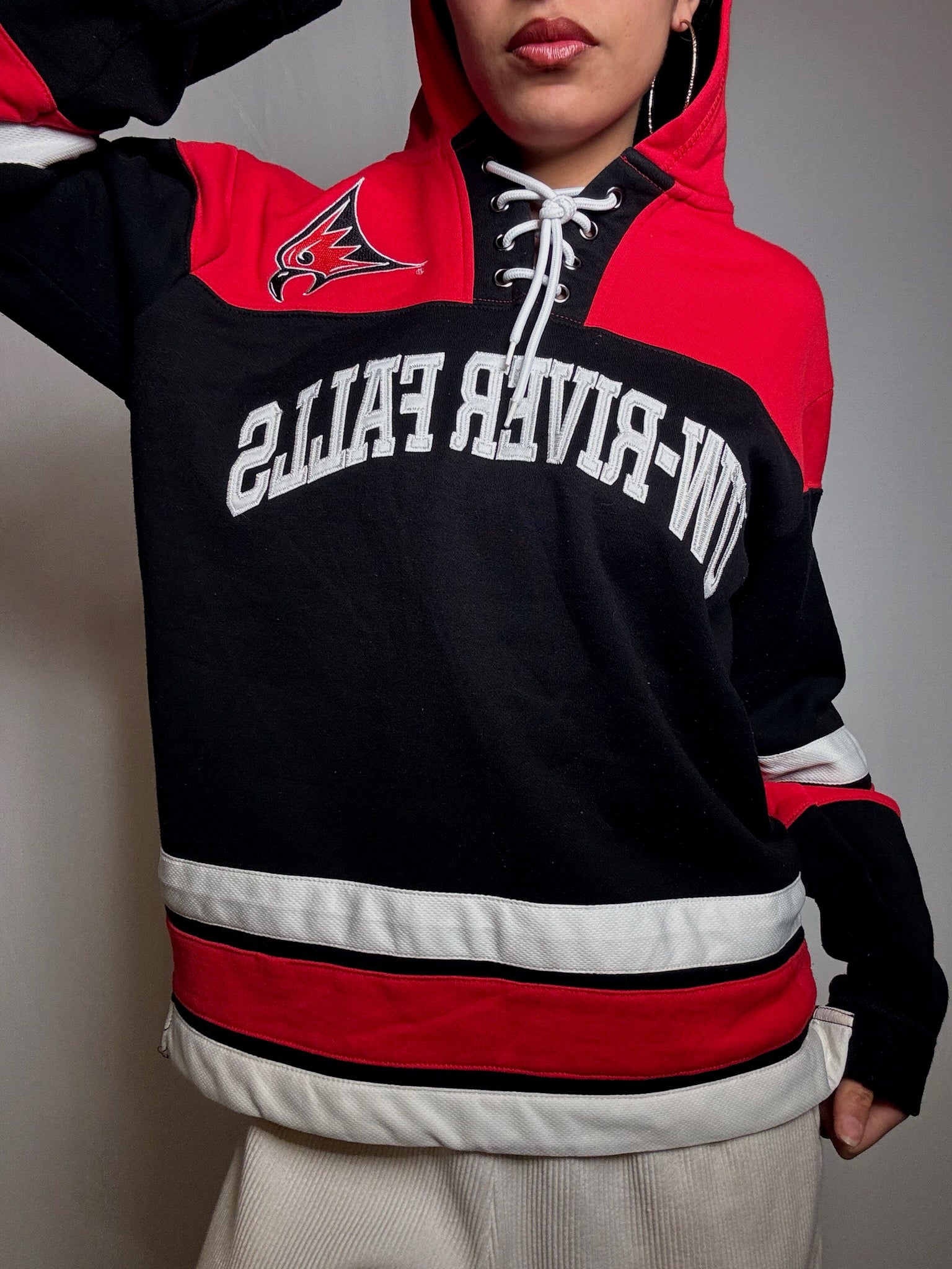 Vintage Red and Black M Hockey Sweatshirt