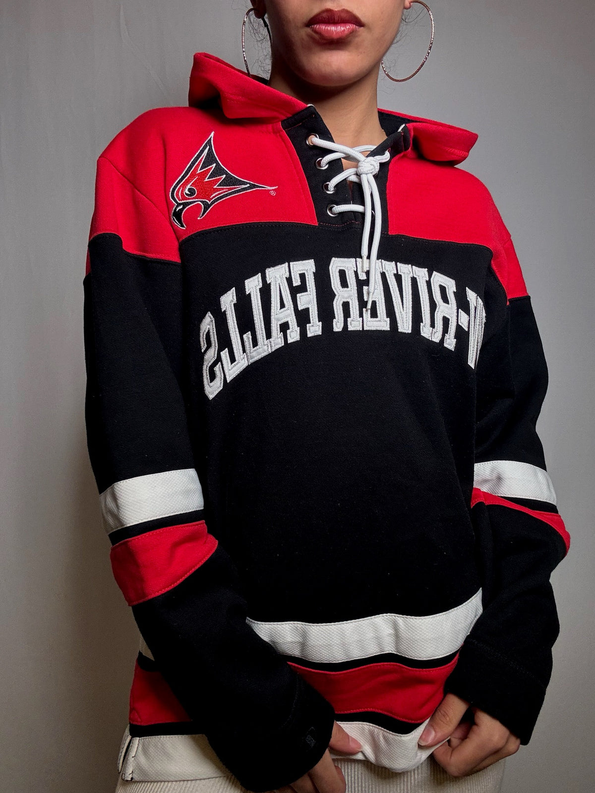 Vintage Red and Black M Hockey Sweatshirt