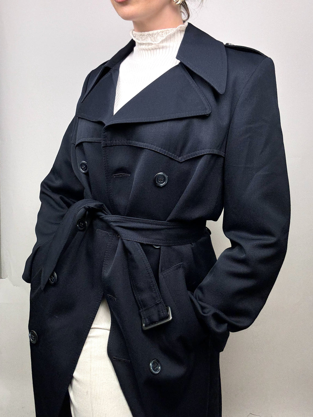 Vintage Navy Blue Cotton Trenchcoat S/M
