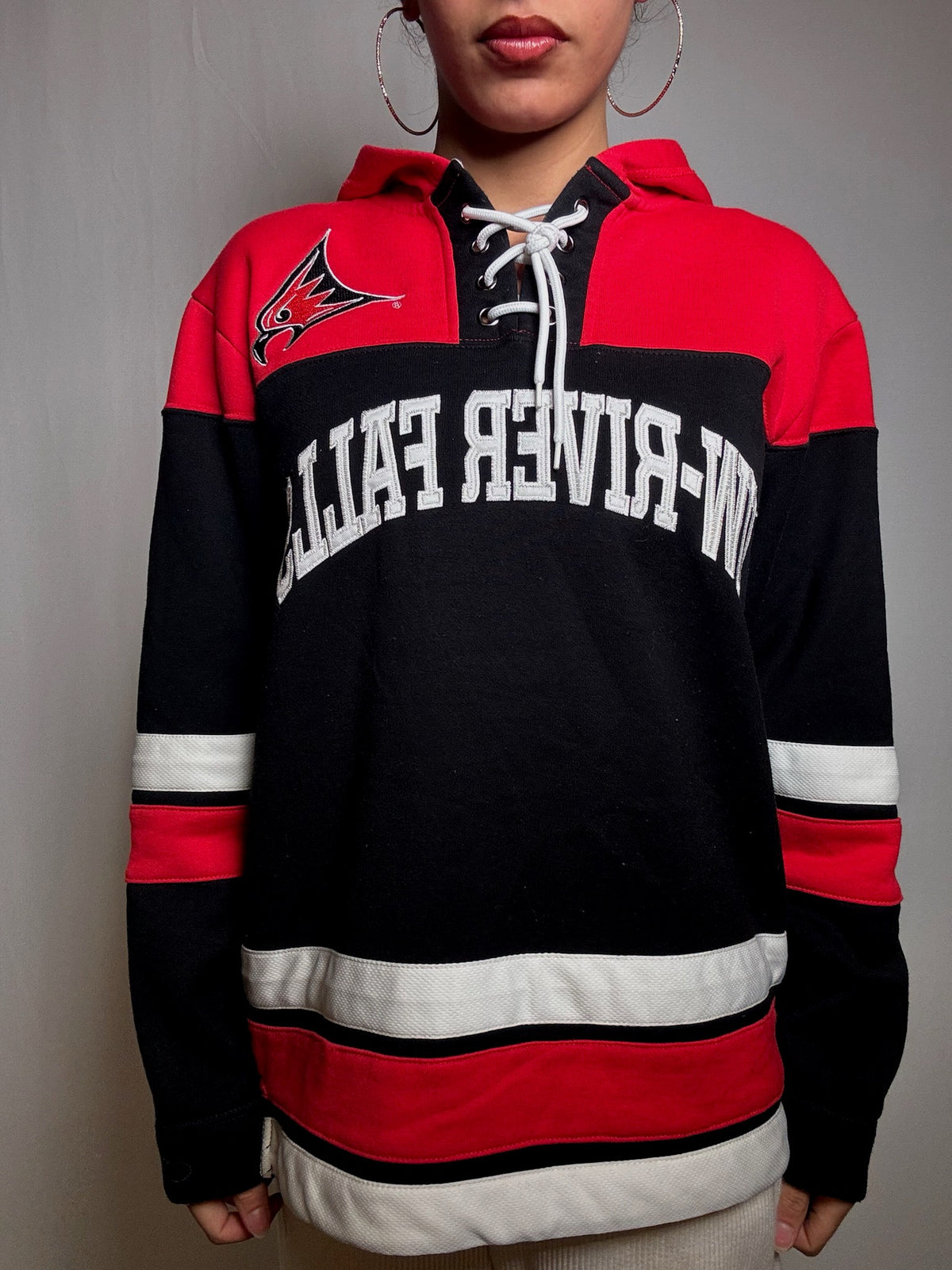 Vintage Red and Black M Hockey Sweatshirt