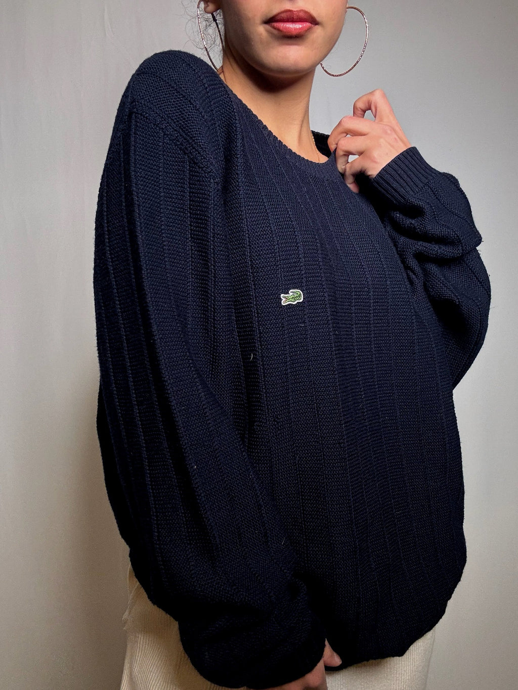 Pull en maille marine Lacoste XL vintage