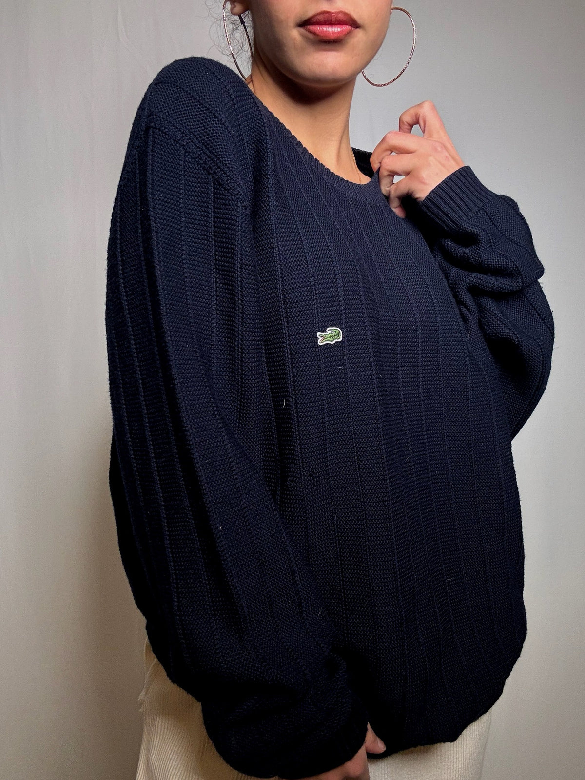 Pull en maille marine Lacoste XL vintage