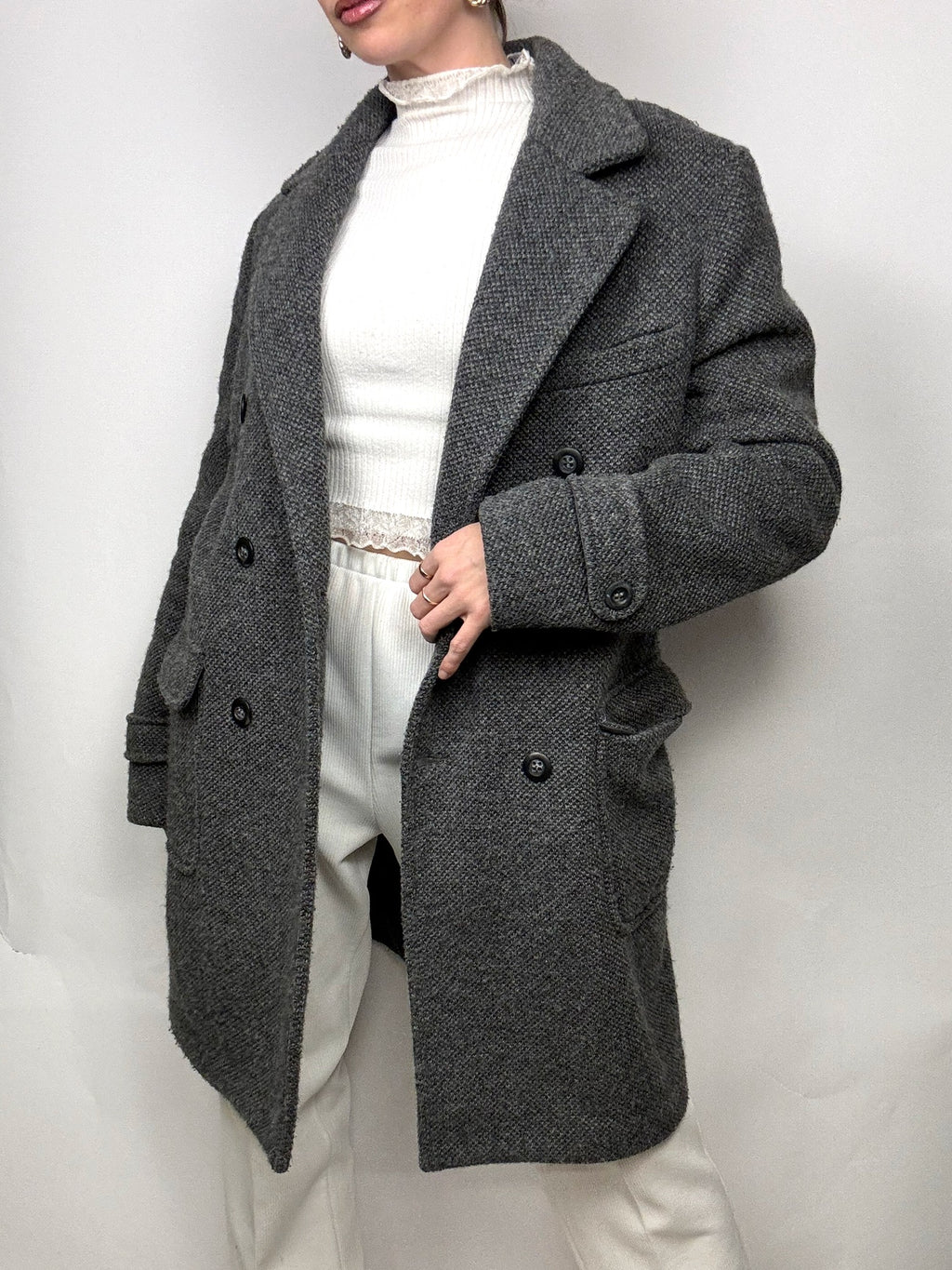 Manteau en laine gris L/XL vintage