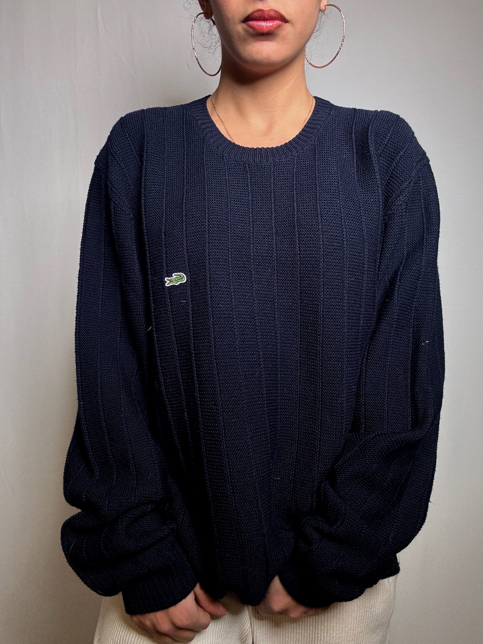 Pull en maille marine Lacoste XL vintage