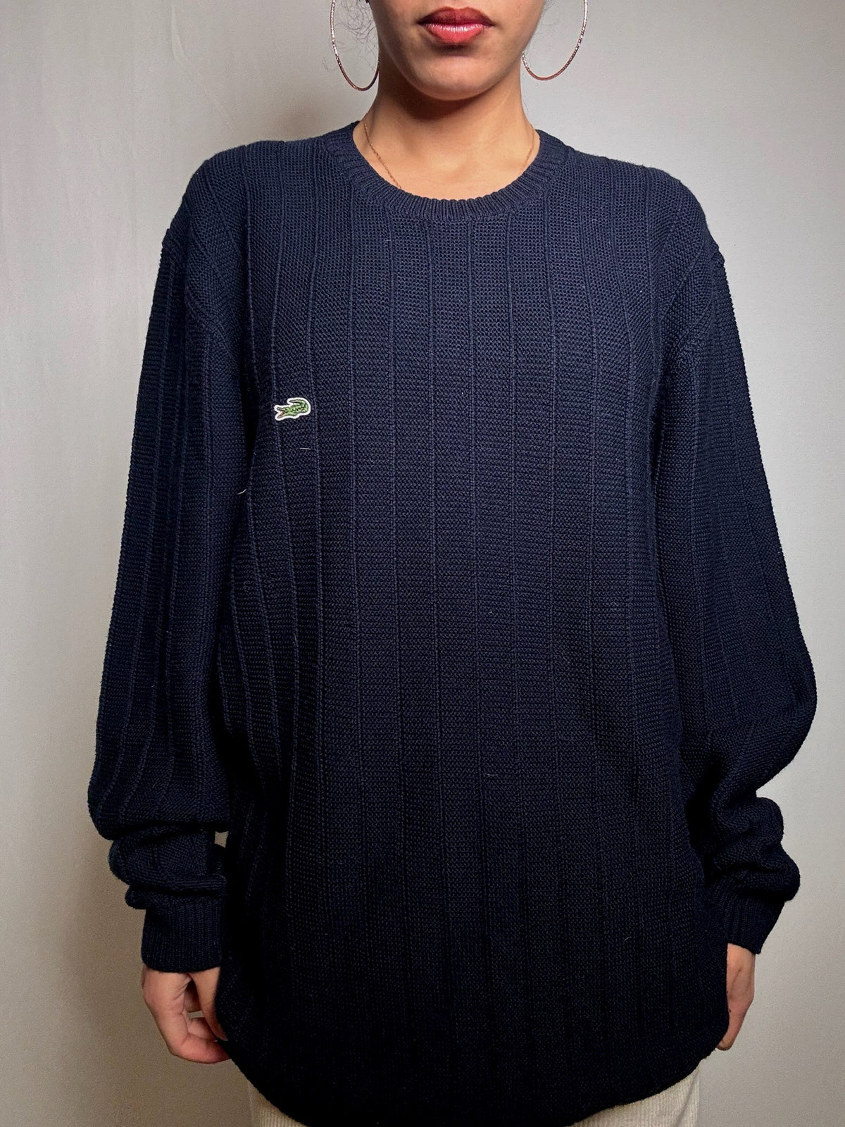 Pull en maille marine Lacoste XL vintage