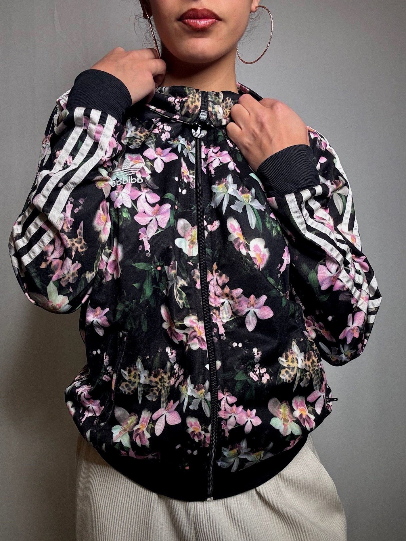 Jacket de sport à fleurs Adidas L vintage