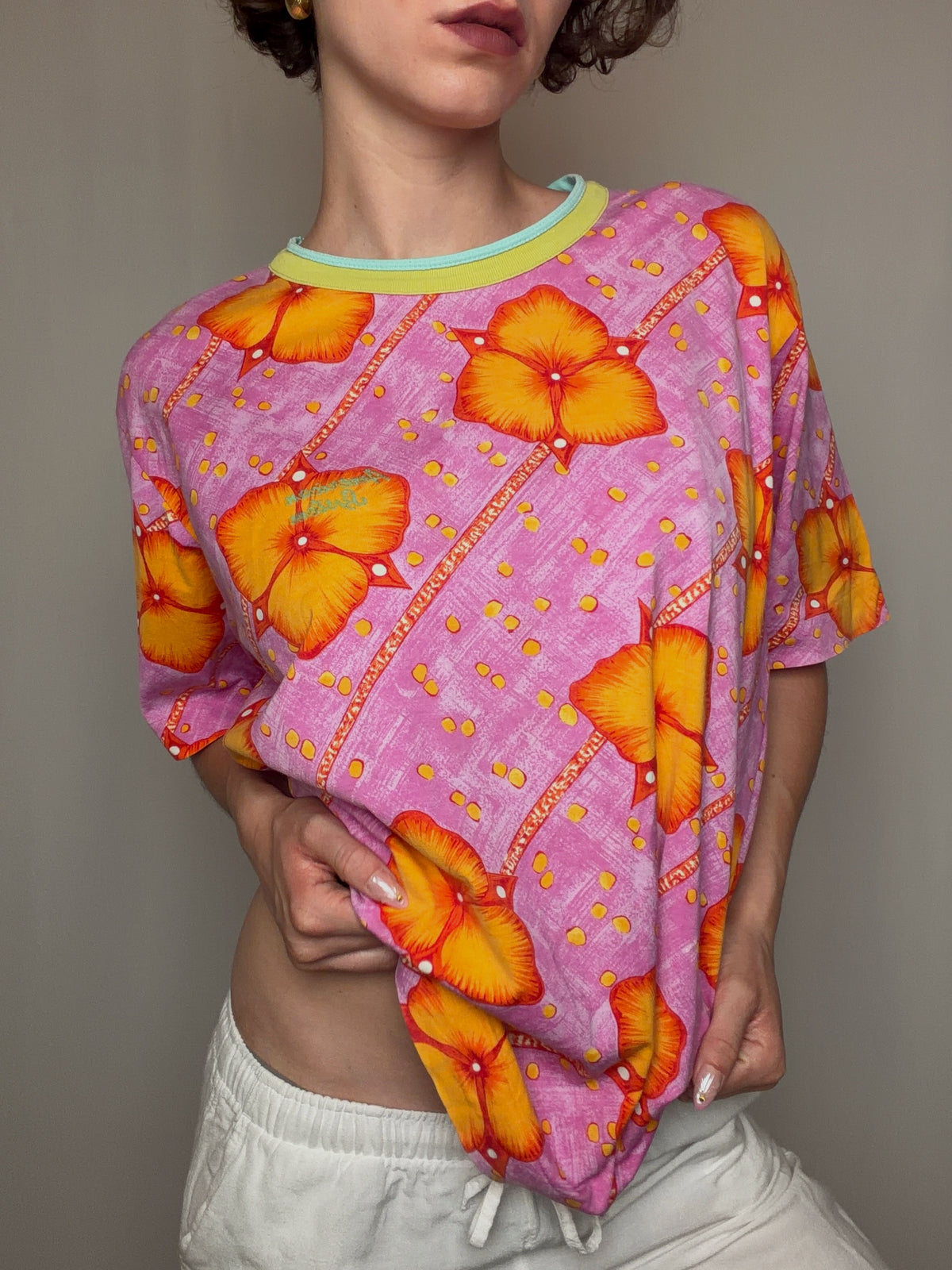 Tshirt à fleurs roses L vintage