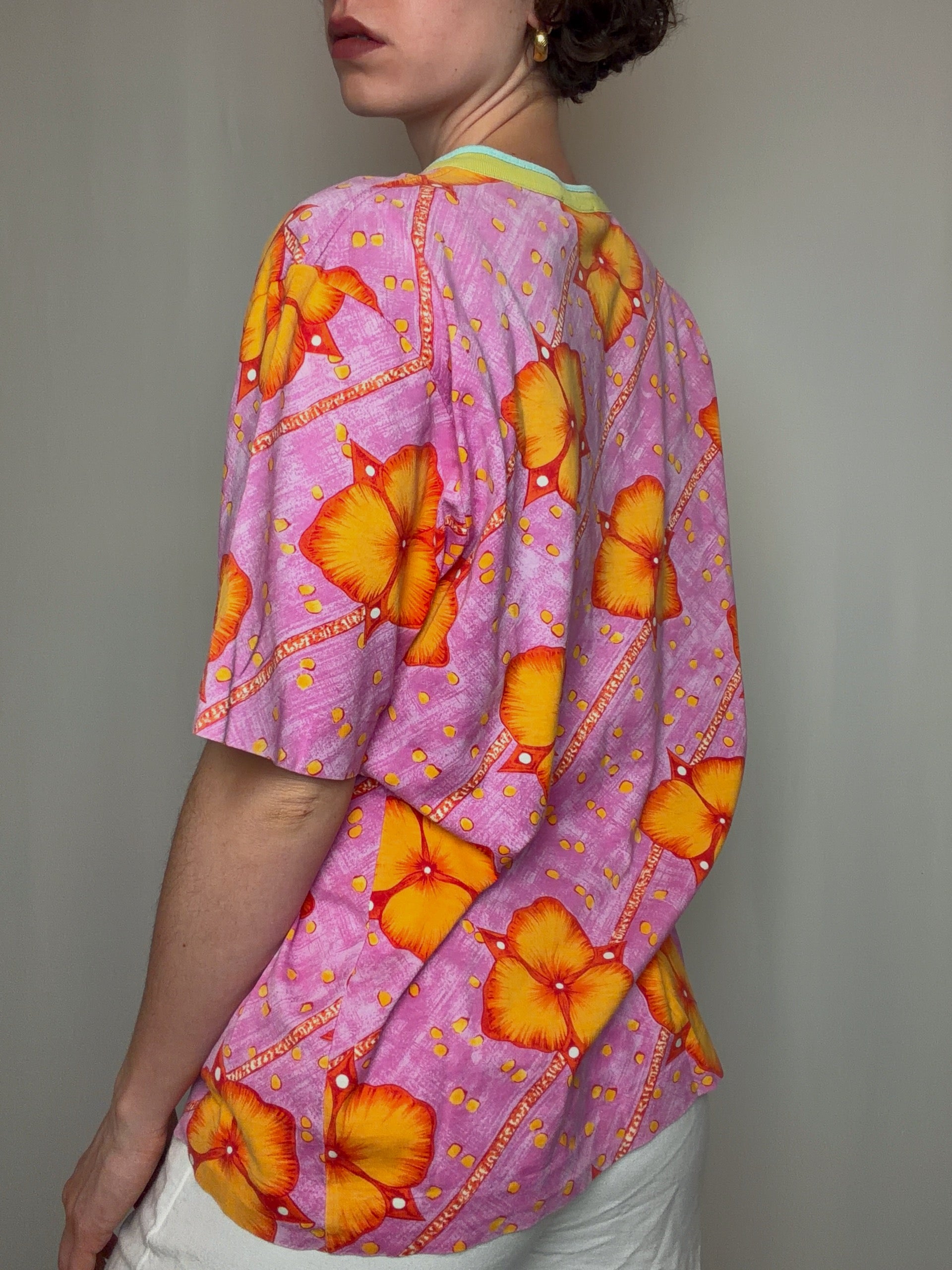 Tshirt à fleurs roses L vintage