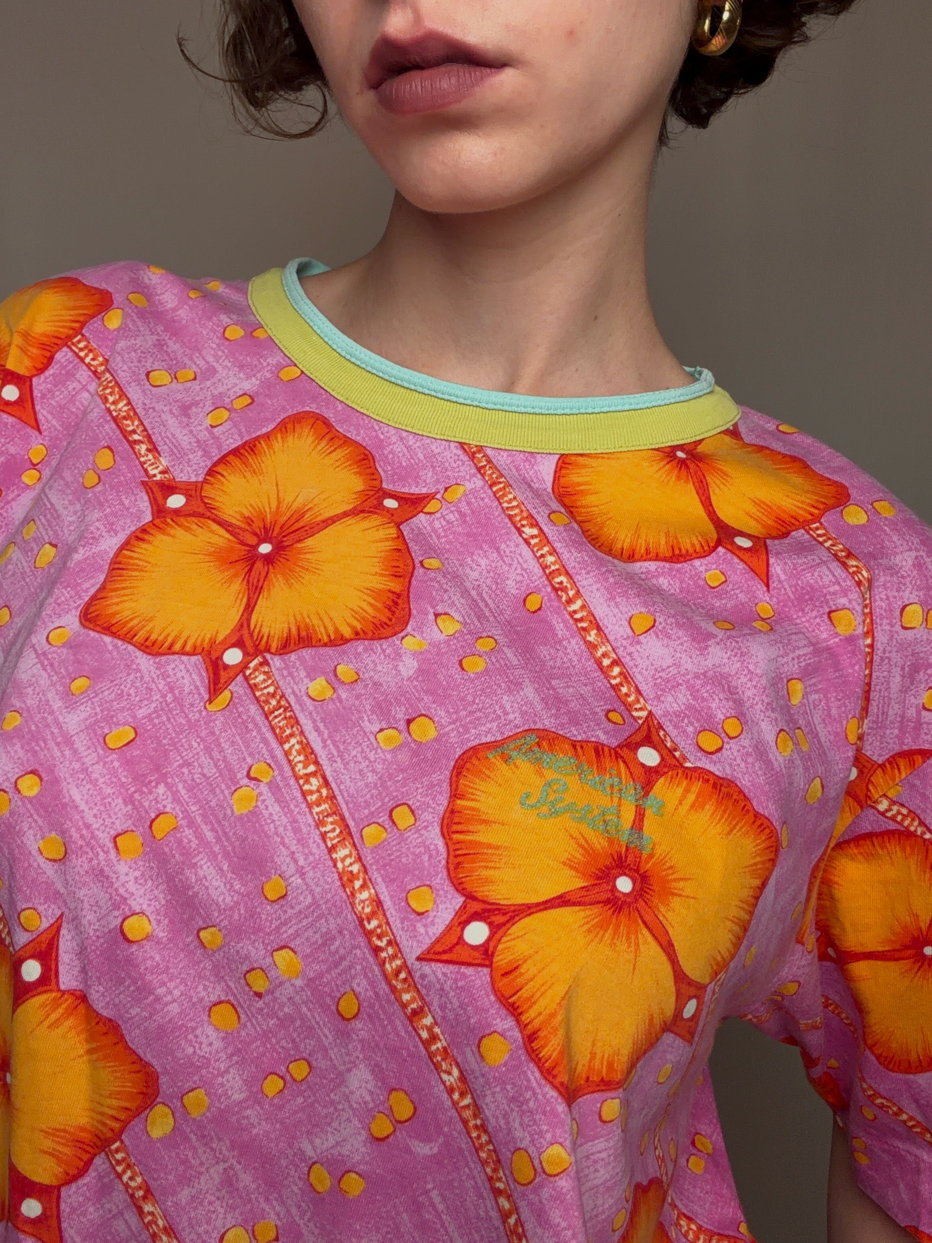 Tshirt à fleurs roses L vintage
