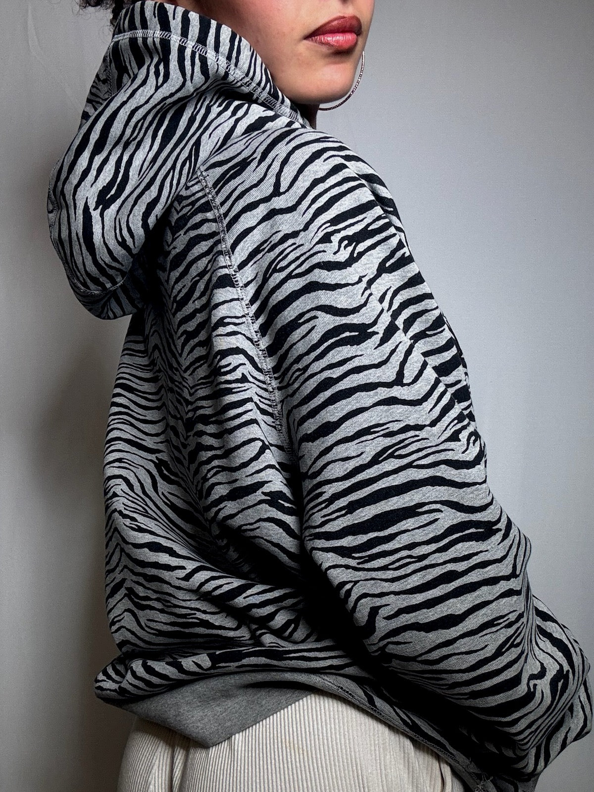 Vintage Nike grey zebra print zip-up sweatshirt, size XL